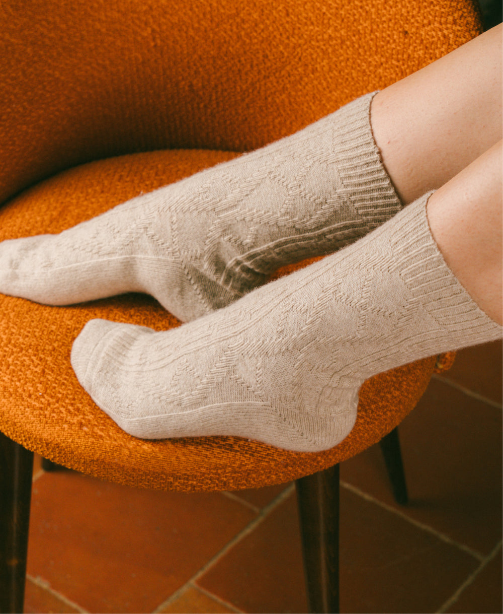 Chaussettes épaisses laine mérinos - maille irlandaise
