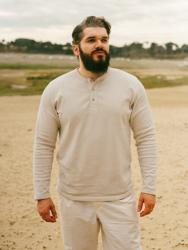 Pétrone Henley cormac manches longues coton bio beige homme