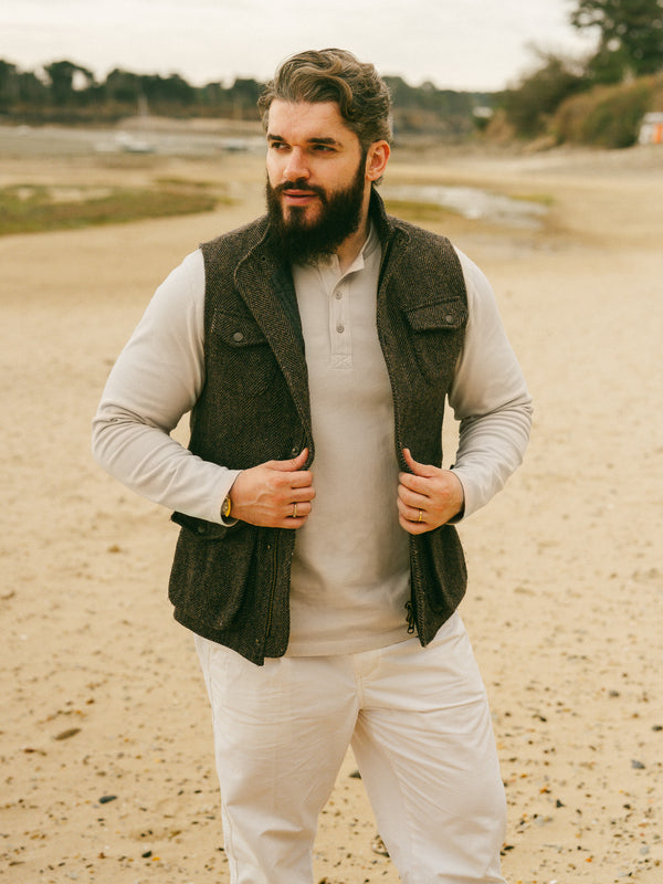 Pétrone Henley cormac manches longues coton bio beige homme