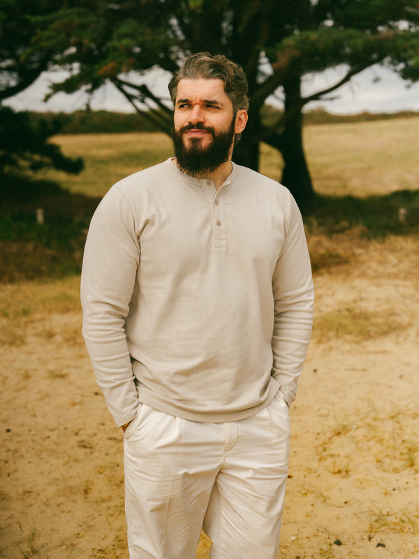 Pétrone Henley cormac manches longues coton bio beige homme