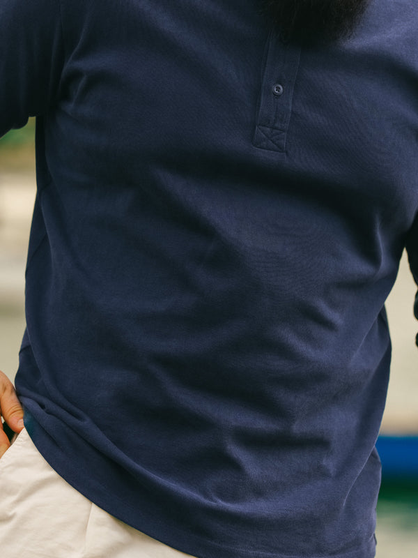 Pétrone Henley cormac manches longues coton bio bleu cobalt homme