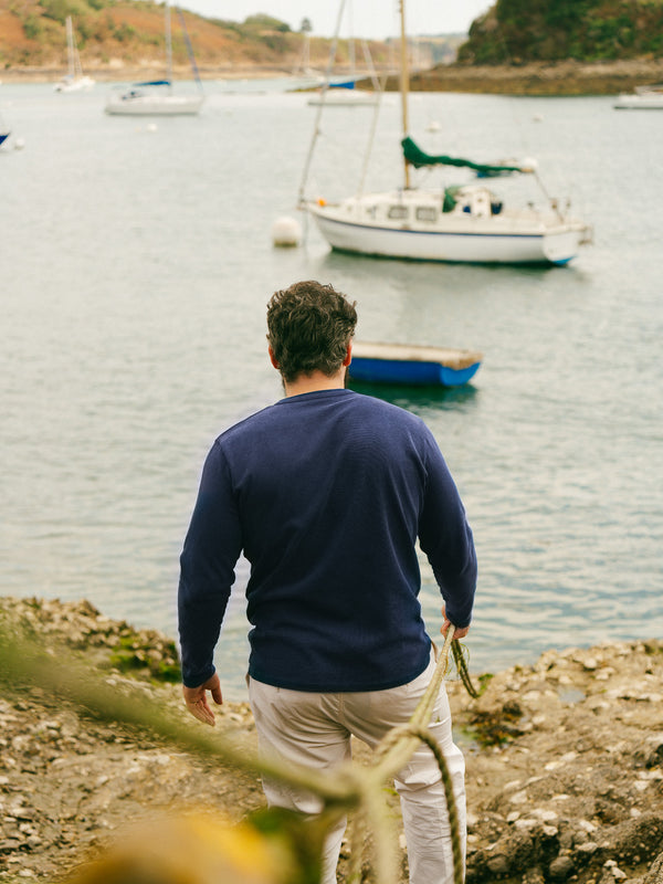 Pétrone Henley cormac manches longues coton bio bleu cobalt homme