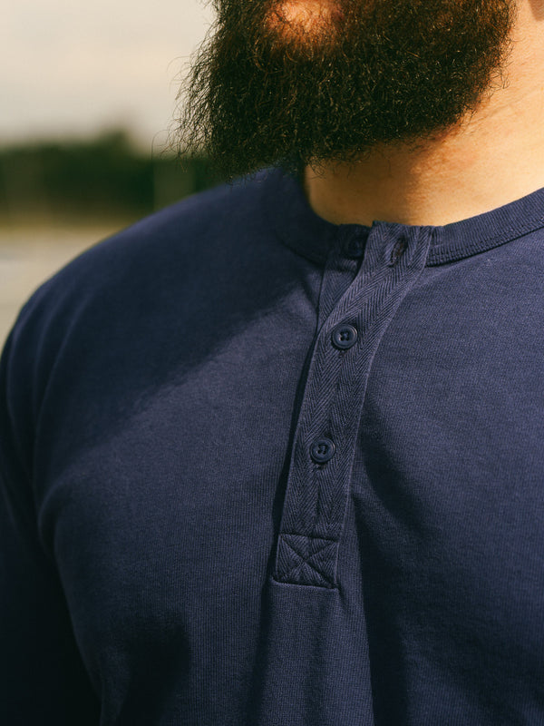 Pétrone Henley cormac manches longues coton bio bleu cobalt homme