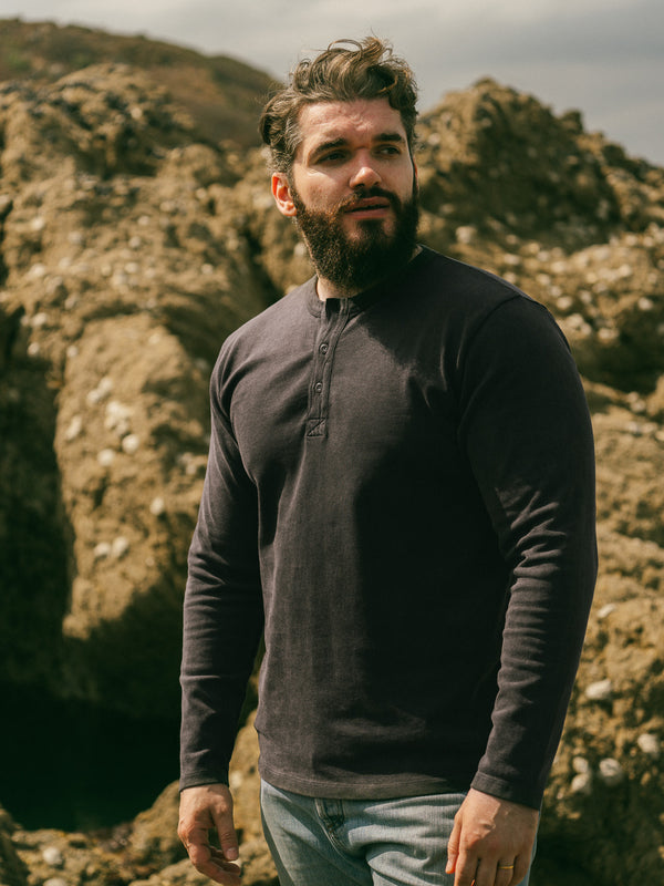 Pétrone Henley cormac manches longues coton bio gris anthracite homme