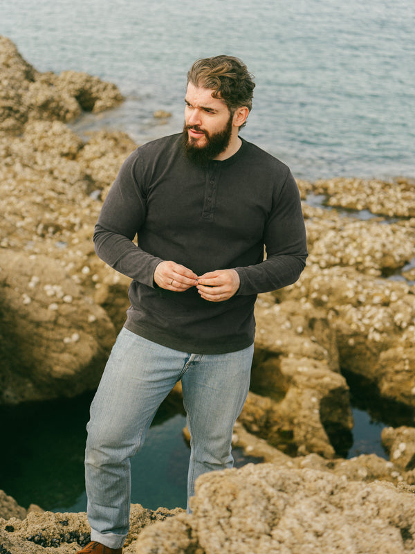 Pétrone Henley cormac manches longues coton bio gris anthracite homme