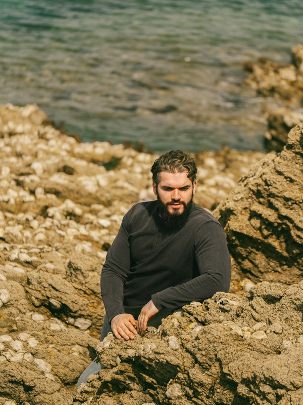 Pétrone Henley cormac manches longues coton bio gris anthracite homme