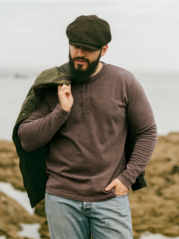 Pétrone Henley cormac manches longues coton bio marron homme