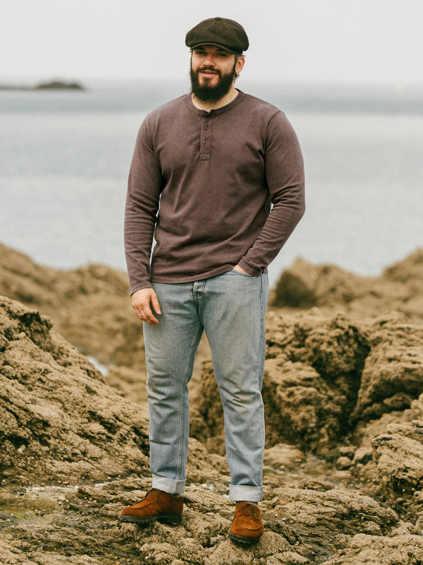 Pétrone Henley cormac manches longues coton bio marron homme