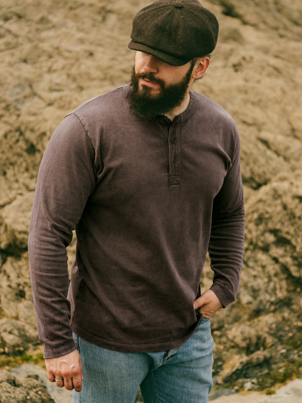 Pétrone Henley cormac manches longues coton bio marron homme
