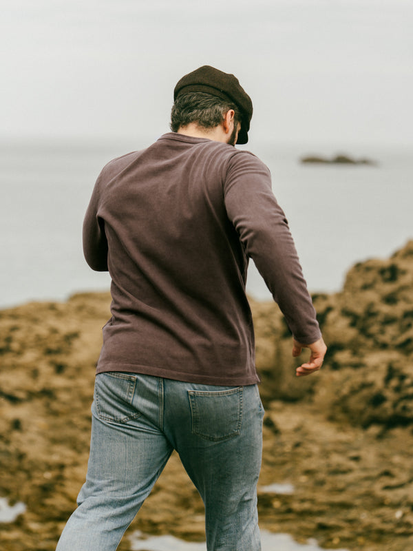 Pétrone Henley cormac manches longues coton bio marron homme