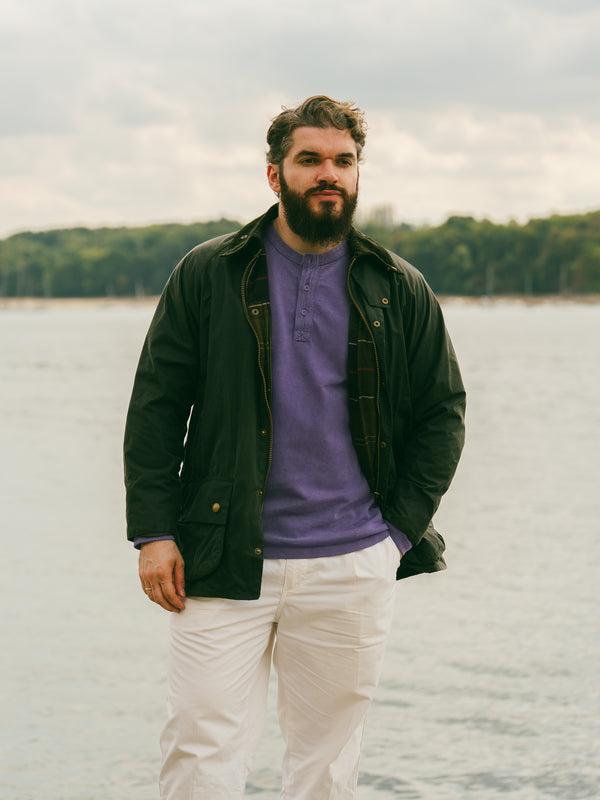 Pétrone Henley cormac manches longues coton bio mauve homme