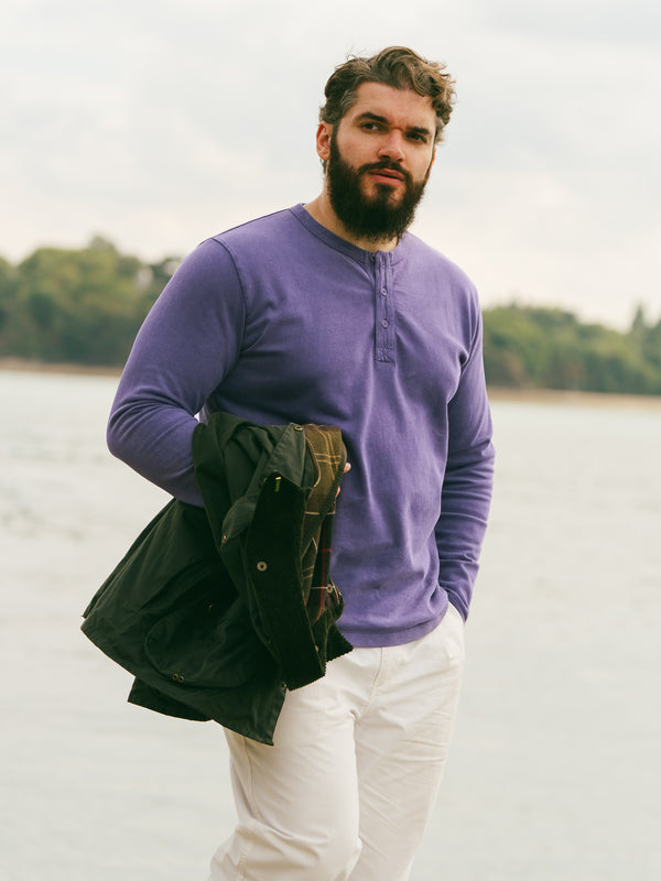 Pétrone Henley cormac manches longues coton bio mauve homme