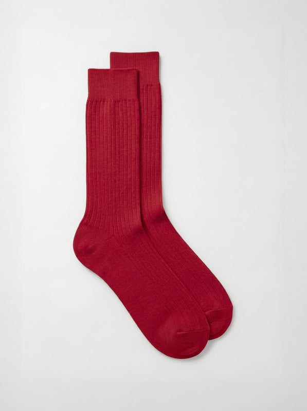 Pétrone chaussettes côtelées mi-mollet en fil d'Ecosse italien rouge hommes
