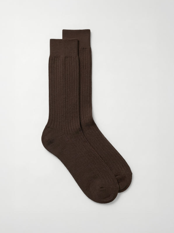 Pétrone chaussettes côtelées mi-mollet en fil d'Ecosse italien marron foncé hommes