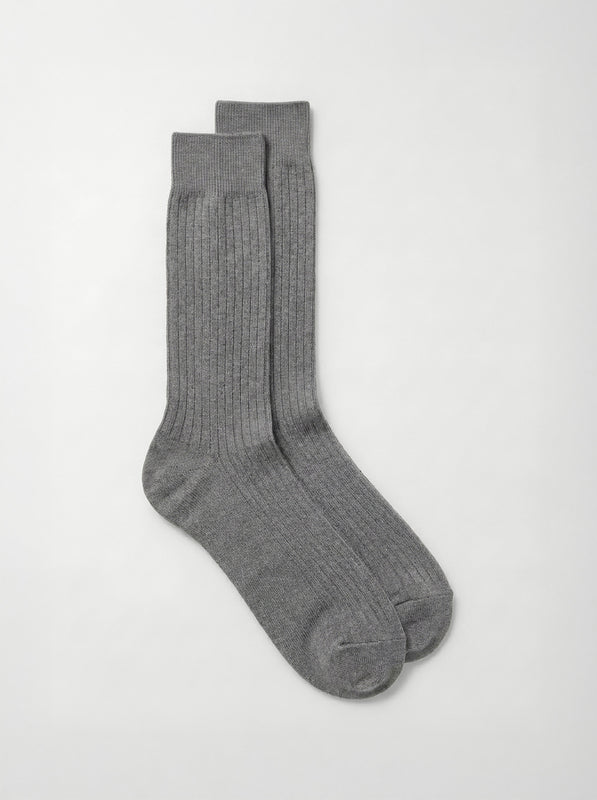 Pétrone chaussettes côtelées mi-mollet en fil d'Ecosse italien gris hommes