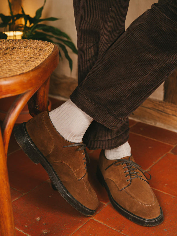 Pétrone chaussettes côtelées mi-mollet en fil d'Ecosse italien beige hommes
