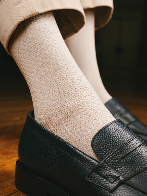 Pétrone chaussettes nid d'abeille fil d'Ecosse ivoire homme