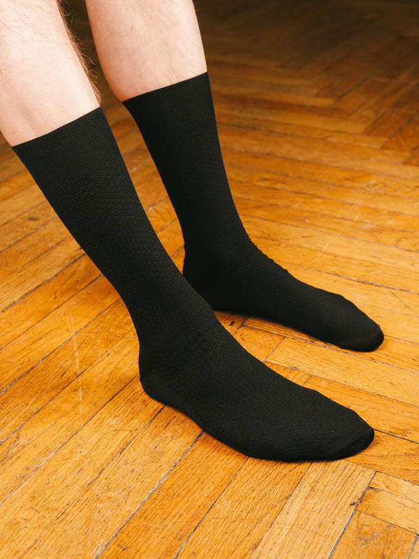 Pétrone chaussettes nid d'abeille fil d'Ecosse noir homme