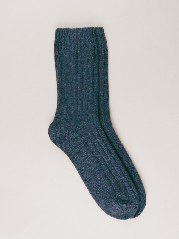 Pétrone chaussettes chaudes côtelées laine mérinos bleu jeans femme