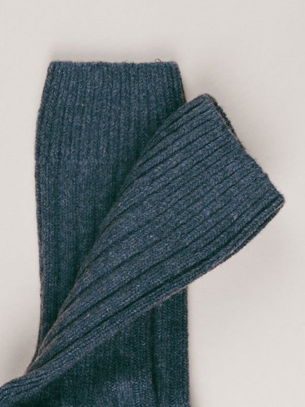 Pétrone chaussettes chaudes côtelées laine mérinos bleu jeans femme