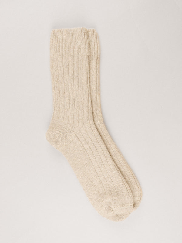 Pétrone chaussettes chaudes côtelées laine mérinos beige homme