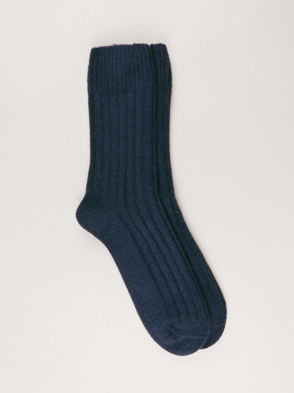 Pétrone chaussettes chaudes côtelées laine mérinos bleu marine homme