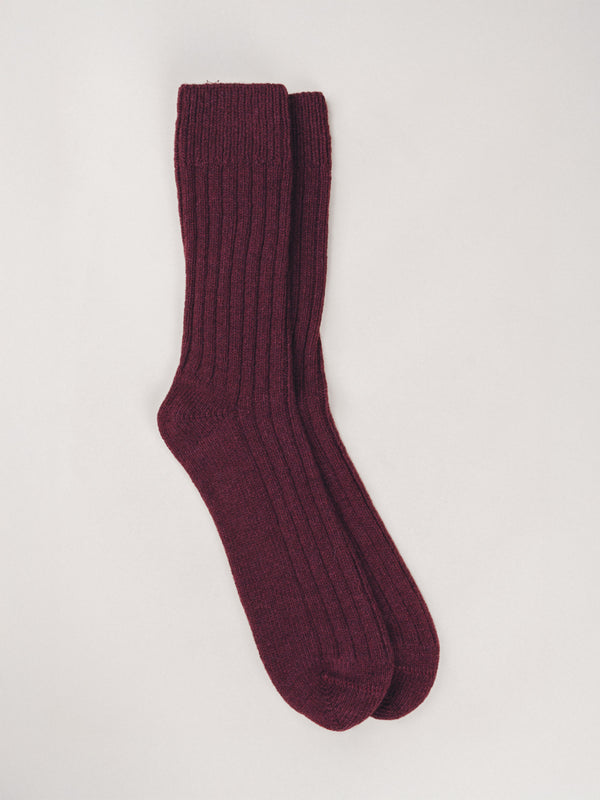 Pétrone chaussettes chaudes côtelées laine mérinos bordeaux foncé femme