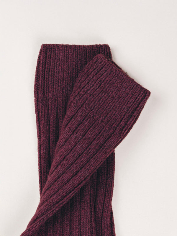 Pétrone chaussettes chaudes côtelées laine mérinos bordeaux foncé femme
