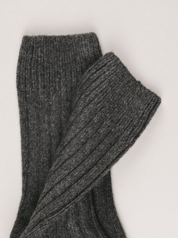 Pétrone chaussettes chaudes côtelées laine mérinos gris anthracite femme