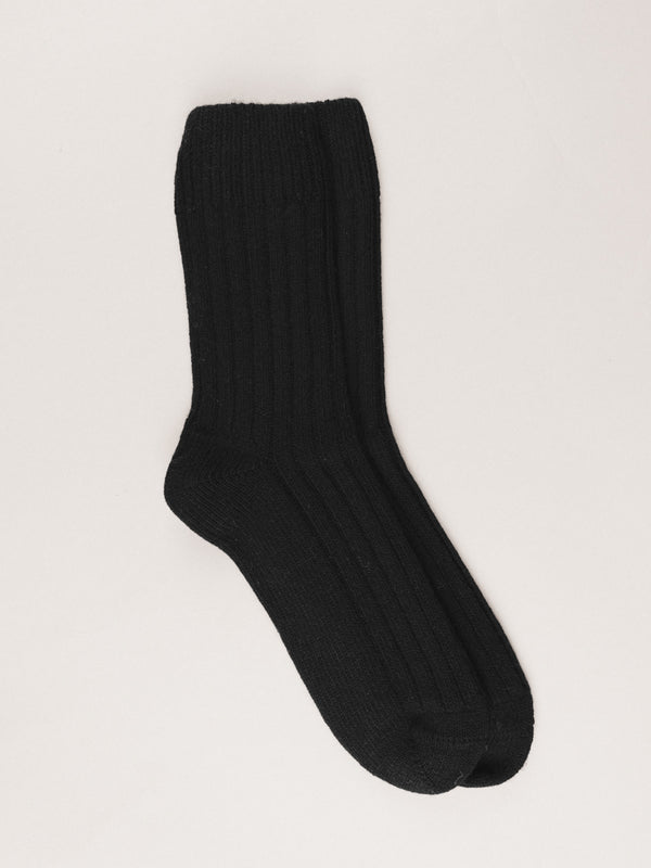 Pétrone chaussettes chaudes côtelées laine mérinos noir femme