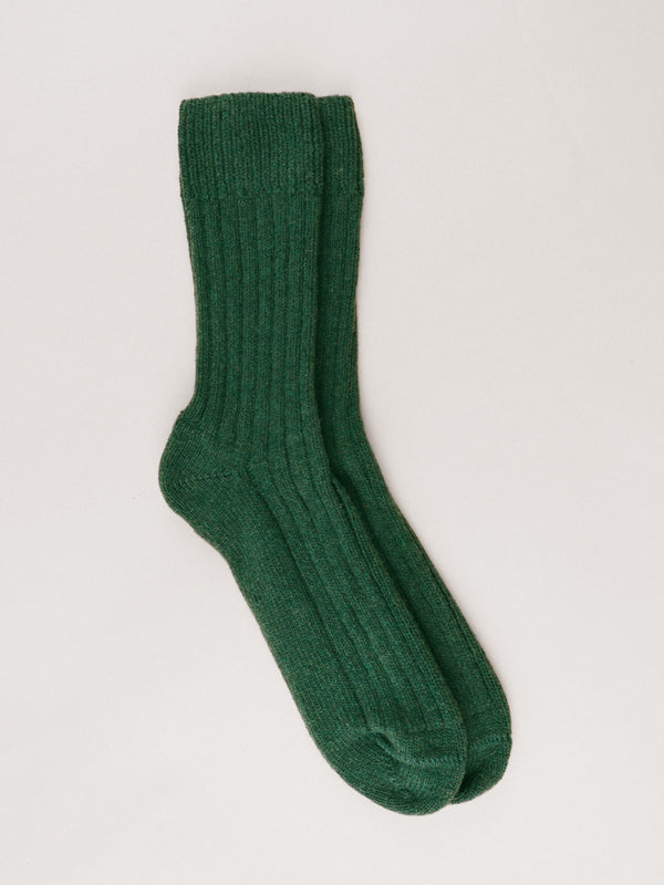 Pétrone chaussettes chaudes côtelées laine mérinos vert femme