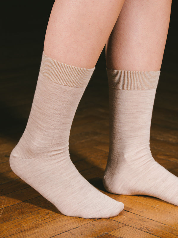 Pétrone chaussettes laine mérinos beige chiné femme