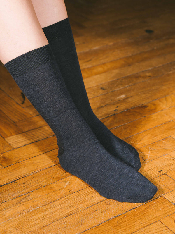 Pétrone chaussettes laine mérinos bleu chiné femme