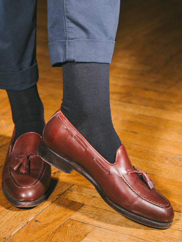 Pétrone chaussettes laine mérinos bleu marine femme