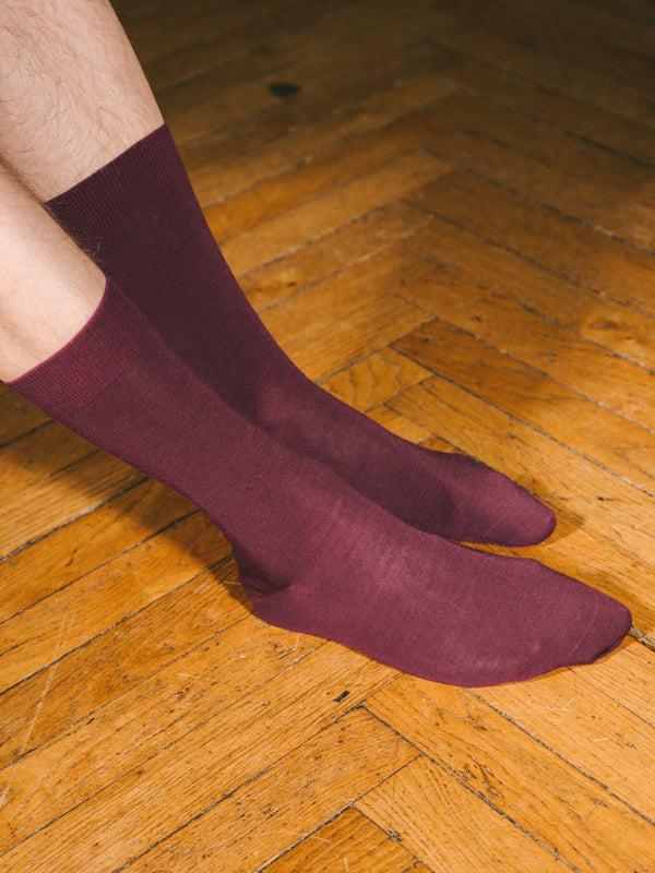 Pétrone chaussettes laine mérinos bordeaux foncé homme
