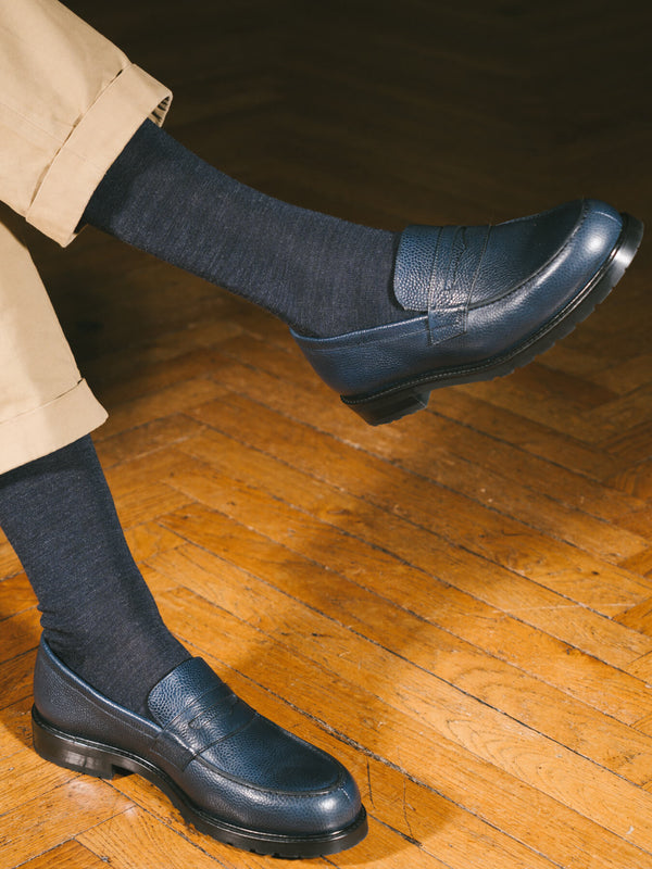 Pétrone chaussettes laine mérinos bleu chiné homme