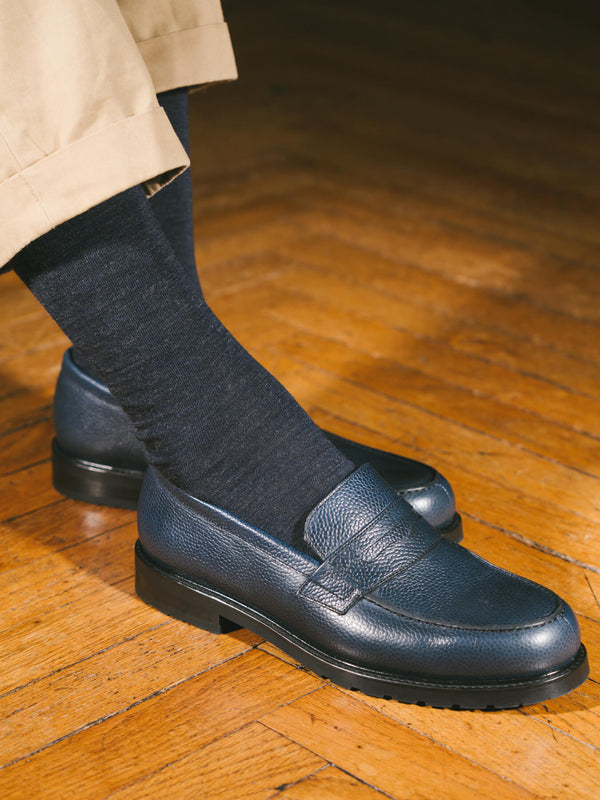 Pétrone chaussettes laine mérinos bleu chiné homme