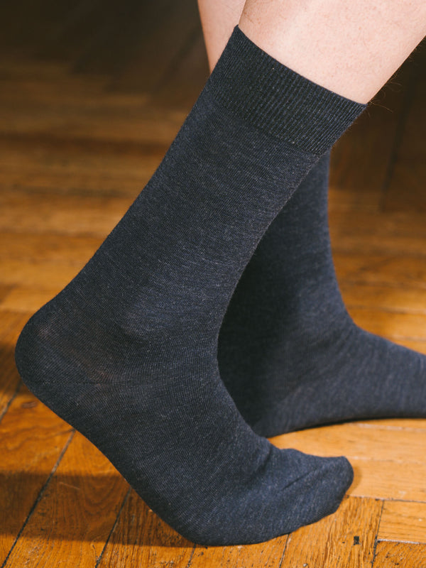 Pétrone chaussettes laine mérinos bleu chiné homme