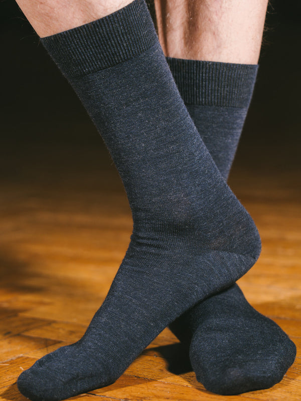 Pétrone chaussettes laine mérinos bleu chiné homme