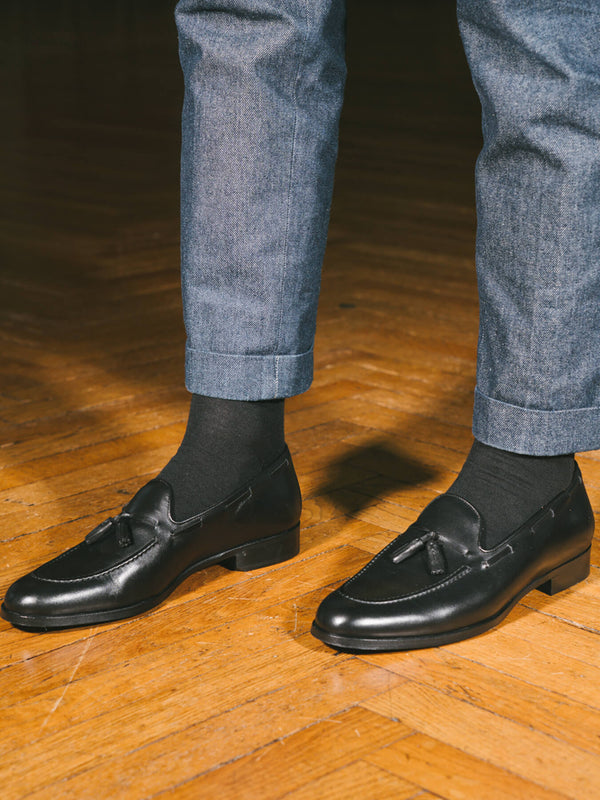 Pétrone chaussettes laine mérinos noir homme