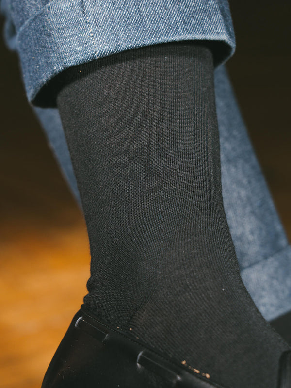 Pétrone chaussettes laine mérinos noir homme