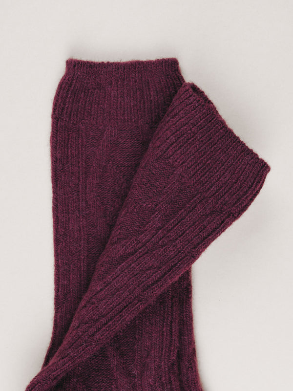 Pétrone chaussettes chaudes maille laine mérinos bordeaux foncé femme