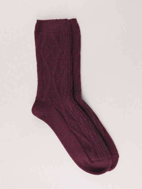 Pétrone chaussettes chaudes maille laine mérinos bordeaux foncé femme