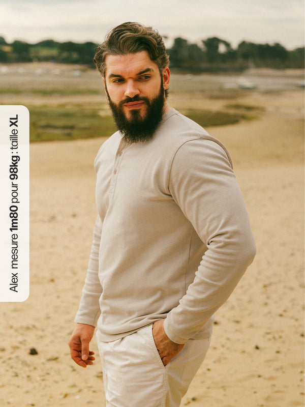 Pétrone Henley cormac manches longues coton bio beige homme