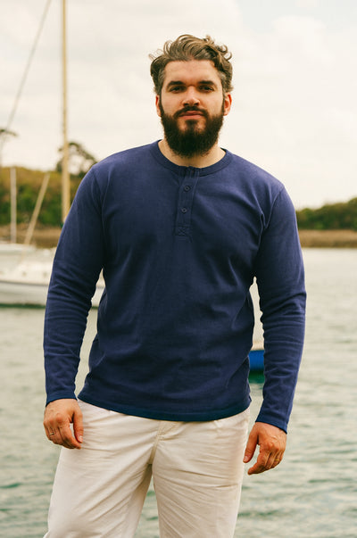 Pétrone Henley cormac manches longues coton bio bleu cobalt homme vignette