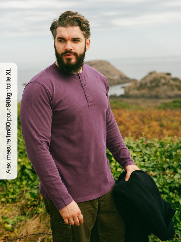 Pétrone Henley cormac manches longues coton bio bruyère homme