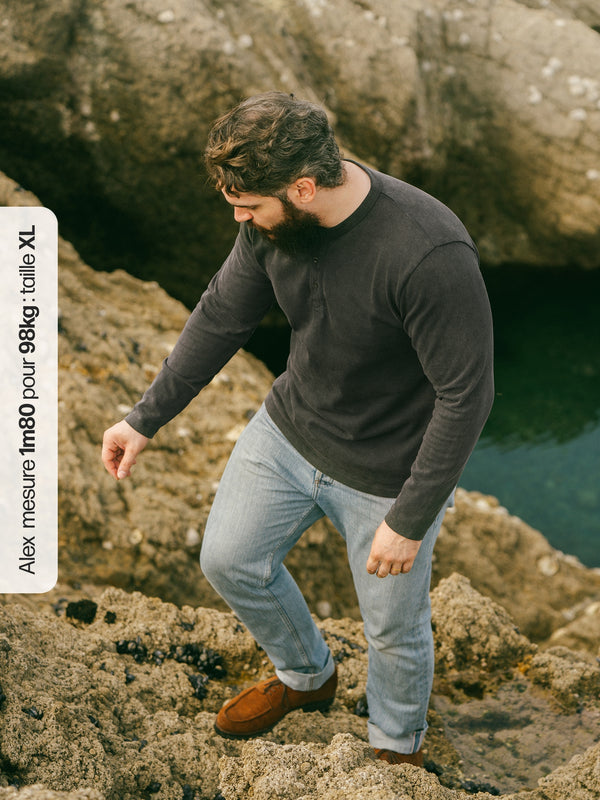 Pétrone Henley cormac manches longues coton bio gris anthracite homme