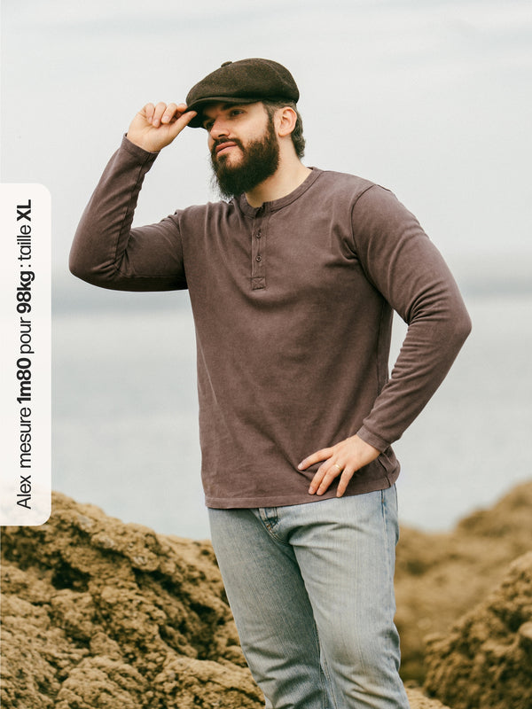 Pétrone Henley cormac manches longues coton bio marron homme