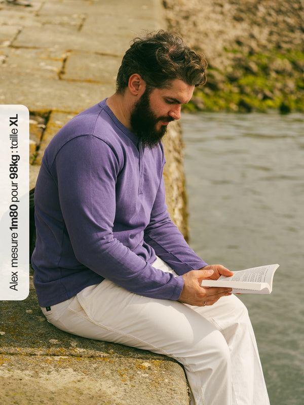 Pétrone Henley cormac manches longues coton bio mauve homme