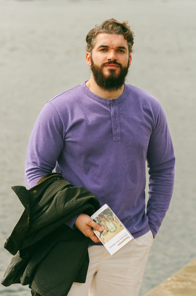 Pétrone Henley cormac manches longues coton bio mauve patiné homme vignette